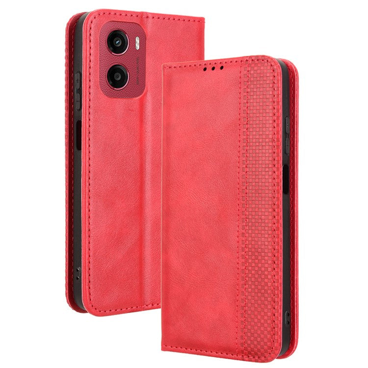 For Motorola Moto G05 4G  /  E15 4G Leather Case Wallet Stand Retro Texture Phone Cover - Red