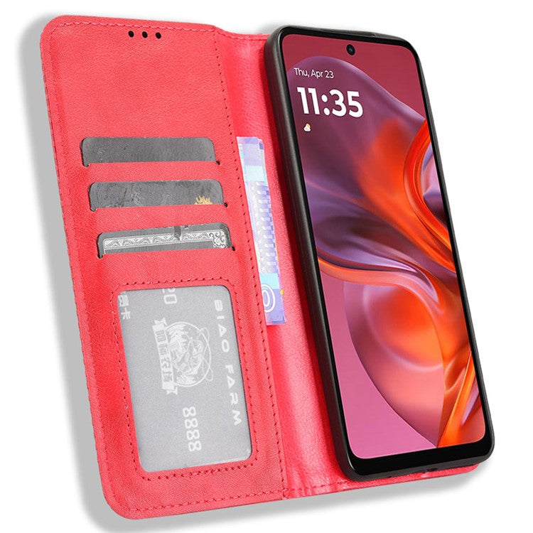 For Motorola Moto G05 4G  /  E15 4G Leather Case Wallet Stand Retro Texture Phone Cover - Red