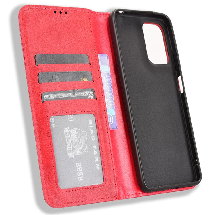 For Motorola Moto G05 4G  /  E15 4G Leather Case Wallet Stand Retro Texture Phone Cover - Red
