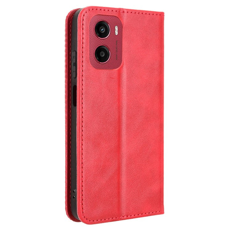 For Motorola Moto G05 4G  /  E15 4G Leather Case Wallet Stand Retro Texture Phone Cover - Red