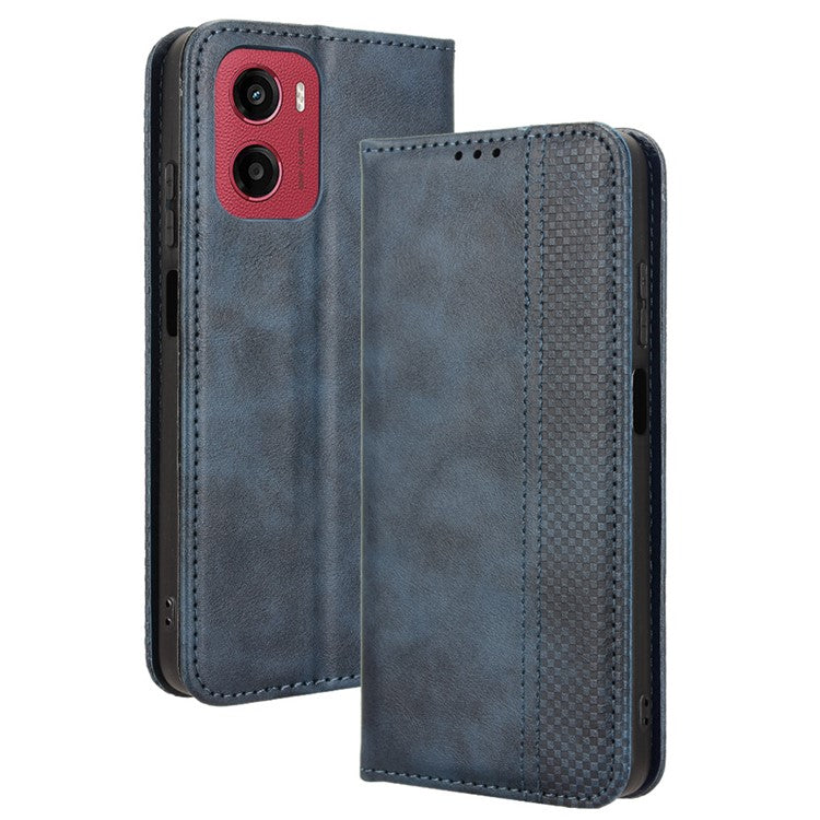 For Motorola Moto G05 4G  /  E15 4G Leather Case Wallet Stand Retro Texture Phone Cover - Blue