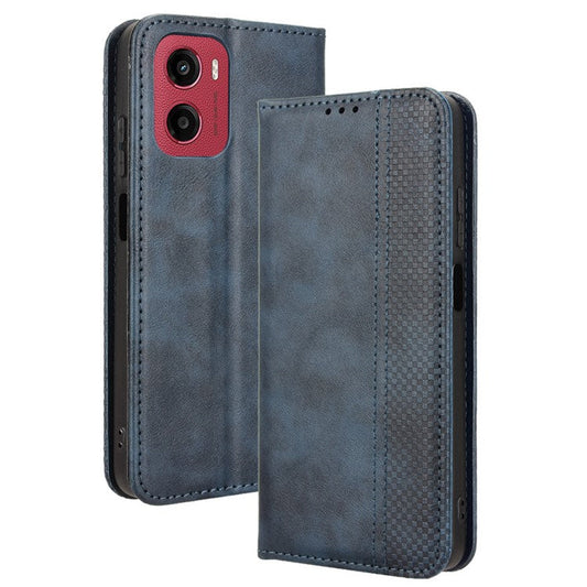 For Motorola Moto G05 4G  /  E15 4G Leather Case Wallet Stand Retro Texture Phone Cover - Blue