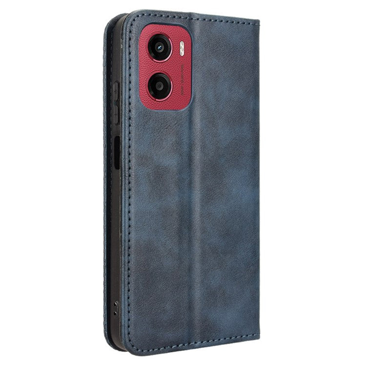 For Motorola Moto G05 4G  /  E15 4G Leather Case Wallet Stand Retro Texture Phone Cover - Blue