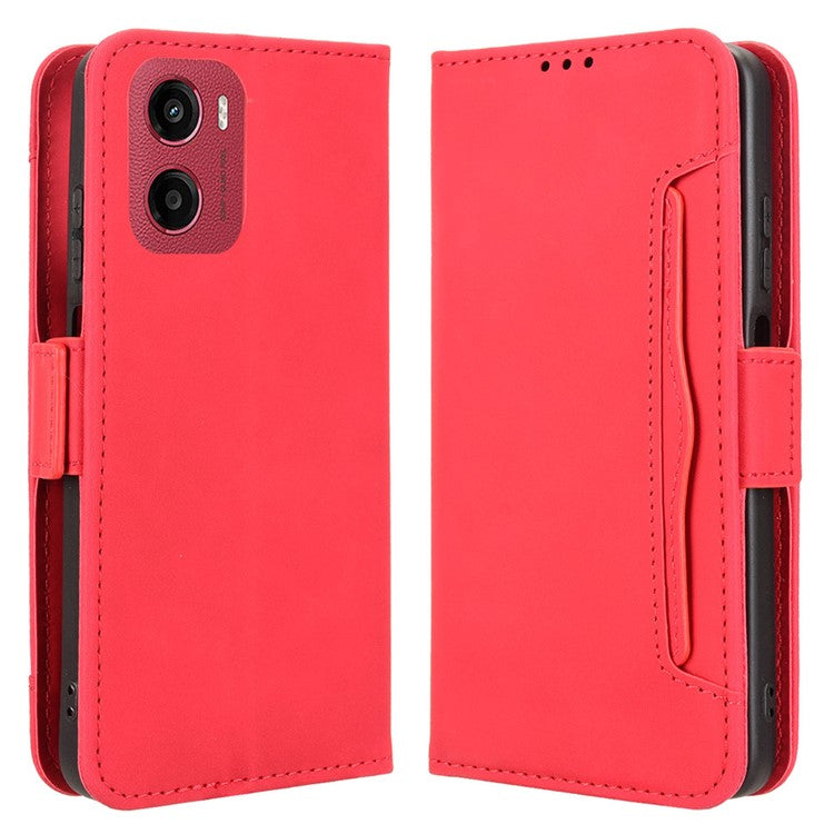 For Motorola Moto G05 4G  /  E15 4G Leather Case Phone Wallet Cover with Multiple Card Slots - Red