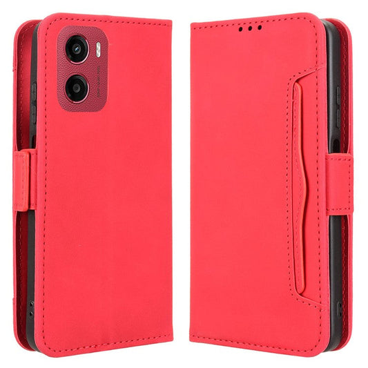 For Motorola Moto G05 4G  /  E15 4G Leather Case Phone Wallet Cover with Multiple Card Slots - Red