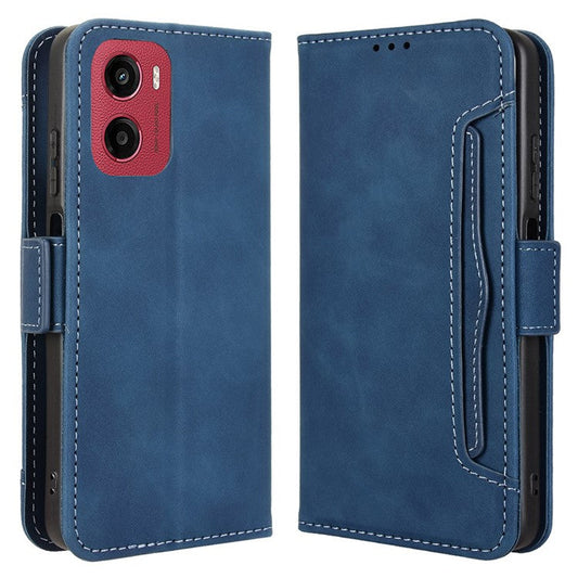 For Motorola Moto G05 4G  /  E15 4G Leather Case Phone Wallet Cover with Multiple Card Slots - Blue