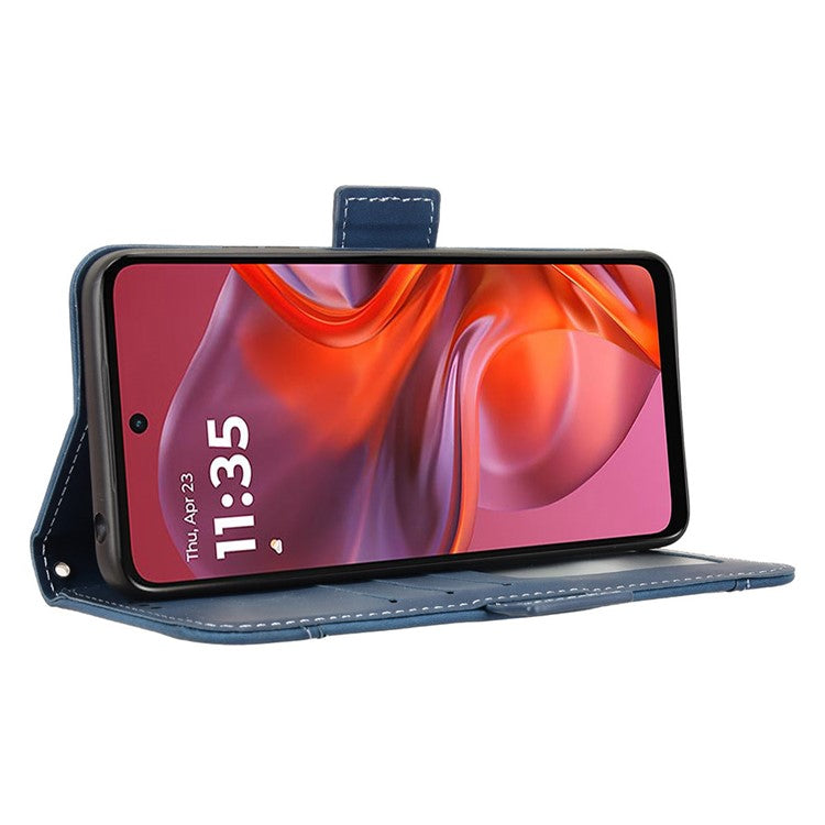 For Motorola Moto G05 4G  /  E15 4G Leather Case Phone Wallet Cover with Multiple Card Slots - Blue