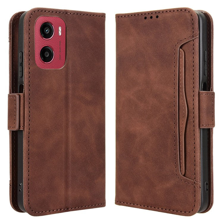 For Motorola Moto G05 4G  /  E15 4G Leather Case Phone Wallet Cover with Multiple Card Slots - Brown