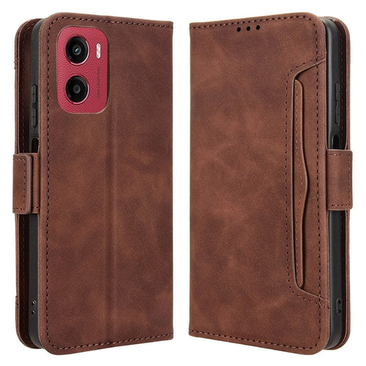 For Motorola Moto G05 4G  /  E15 4G Leather Case Phone Wallet Cover with Multiple Card Slots - Brown