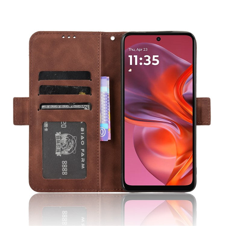 For Motorola Moto G05 4G  /  E15 4G Leather Case Phone Wallet Cover with Multiple Card Slots - Brown