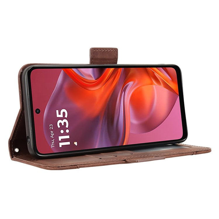 For Motorola Moto G05 4G  /  E15 4G Leather Case Phone Wallet Cover with Multiple Card Slots - Brown