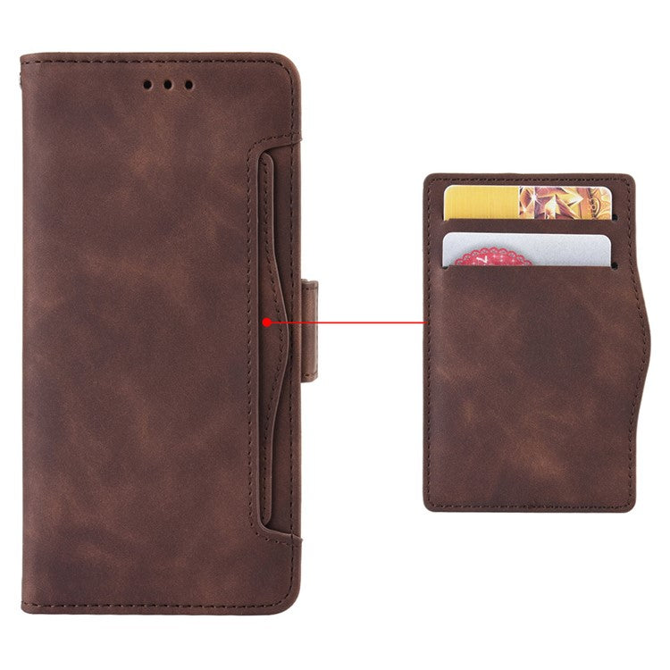 For Motorola Moto G05 4G  /  E15 4G Leather Case Phone Wallet Cover with Multiple Card Slots - Brown