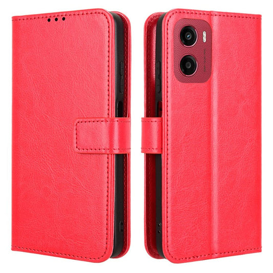 For Motorola Moto G05 4G  /  E15 4G Case Crazy Horse Texture PU Leather Phone Wallet Cover - Red