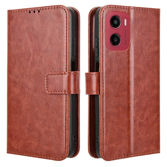 For Motorola Moto G05 4G  /  E15 4G Case Crazy Horse Texture PU Leather Phone Wallet Cover - Brown