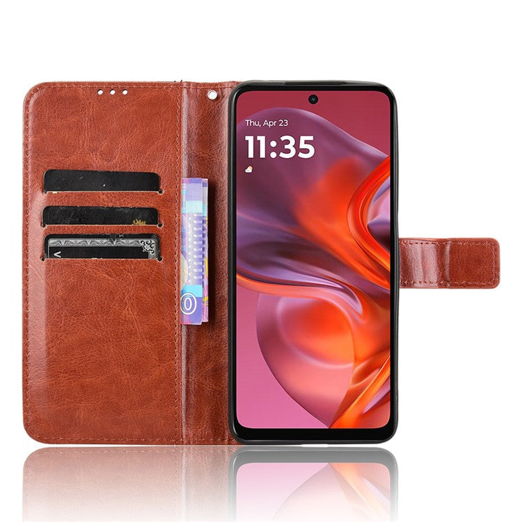 For Motorola Moto G05 4G  /  E15 4G Case Crazy Horse Texture PU Leather Phone Wallet Cover - Brown