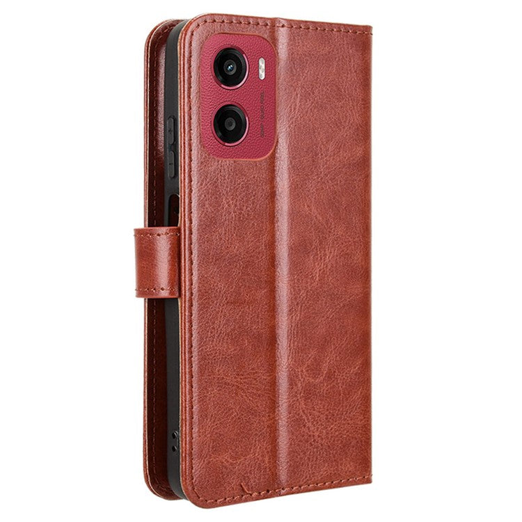 For Motorola Moto G05 4G  /  E15 4G Case Crazy Horse Texture PU Leather Phone Wallet Cover - Brown