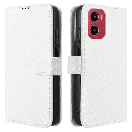 For Motorola Moto G05 4G  /  E15 4G Case PU Leather Diamond Texture Wallet Phone Cover - White
