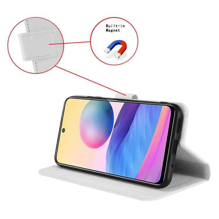 For Motorola Moto G05 4G  /  E15 4G Case PU Leather Diamond Texture Wallet Phone Cover - White