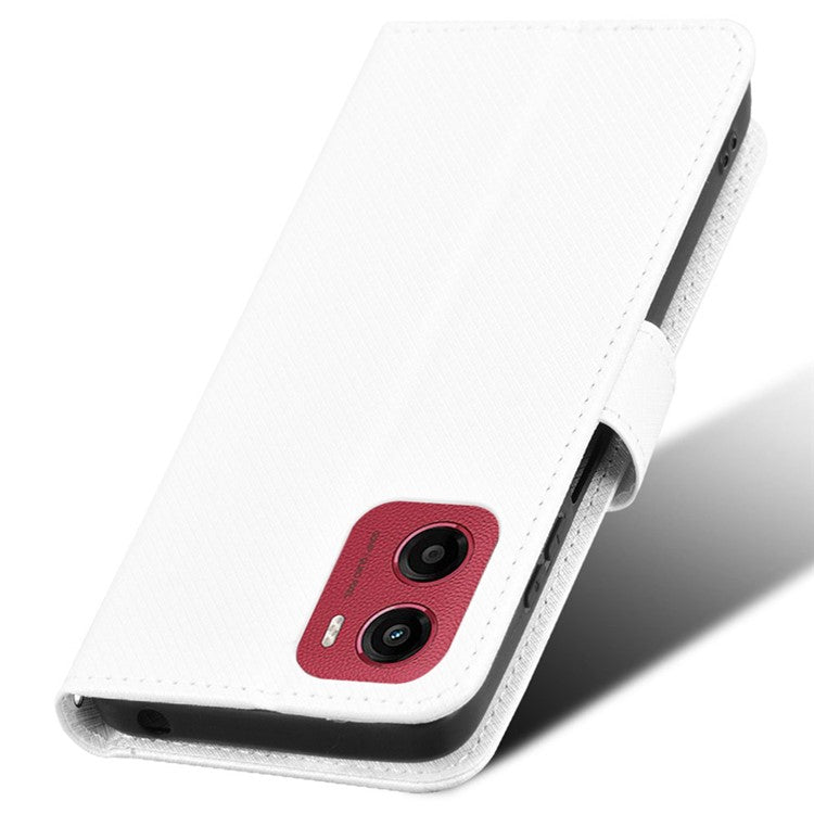 For Motorola Moto G05 4G  /  E15 4G Case PU Leather Diamond Texture Wallet Phone Cover - White