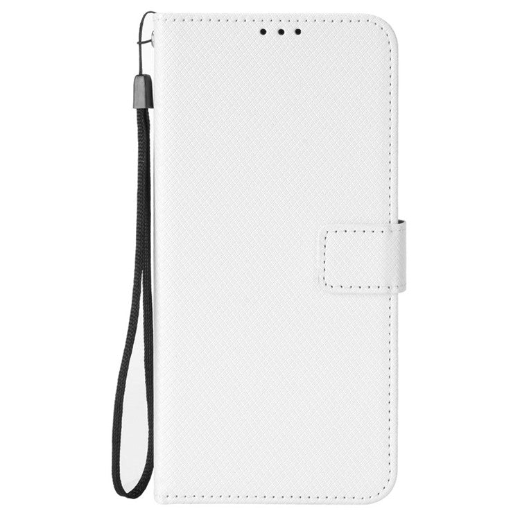 For Motorola Moto G05 4G  /  E15 4G Case PU Leather Diamond Texture Wallet Phone Cover - White