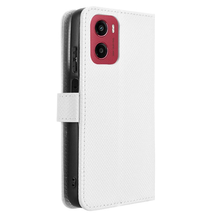 For Motorola Moto G05 4G  /  E15 4G Case PU Leather Diamond Texture Wallet Phone Cover - White