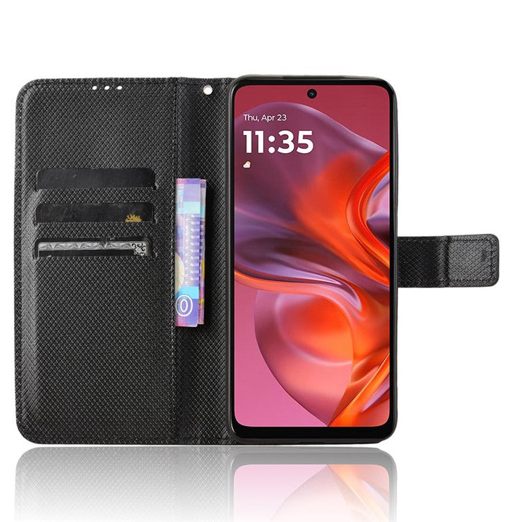 For Motorola Moto G05 4G  /  E15 4G Case PU Leather Diamond Texture Wallet Phone Cover - Black
