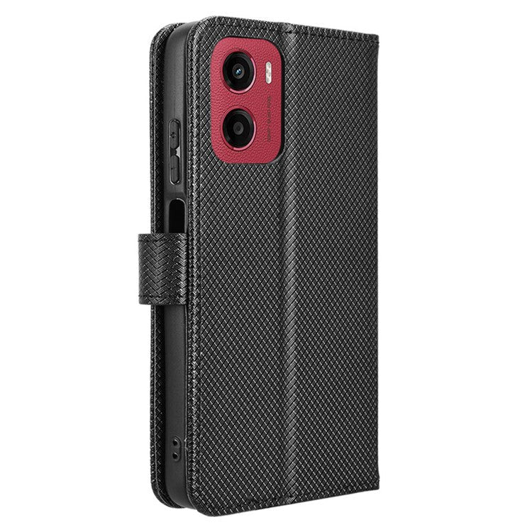 For Motorola Moto G05 4G  /  E15 4G Case PU Leather Diamond Texture Wallet Phone Cover - Black