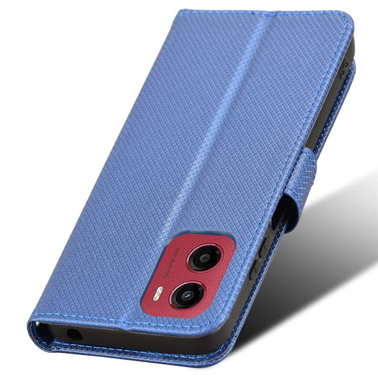For Motorola Moto G05 4G  /  E15 4G Case PU Leather Diamond Texture Wallet Phone Cover - Blue
