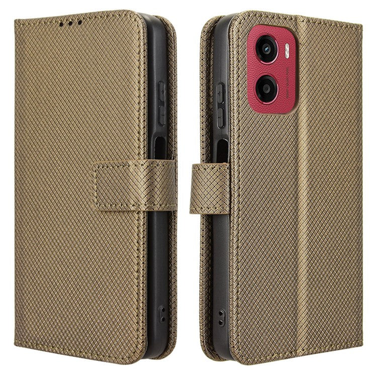 For Motorola Moto G05 4G  /  E15 4G Case PU Leather Diamond Texture Wallet Phone Cover - Brown