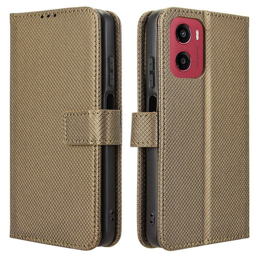 For Motorola Moto G05 4G  /  E15 4G Case PU Leather Diamond Texture Wallet Phone Cover - Brown