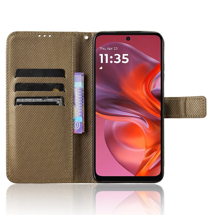 For Motorola Moto G05 4G  /  E15 4G Case PU Leather Diamond Texture Wallet Phone Cover - Brown