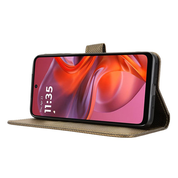 For Motorola Moto G05 4G  /  E15 4G Case PU Leather Diamond Texture Wallet Phone Cover - Brown