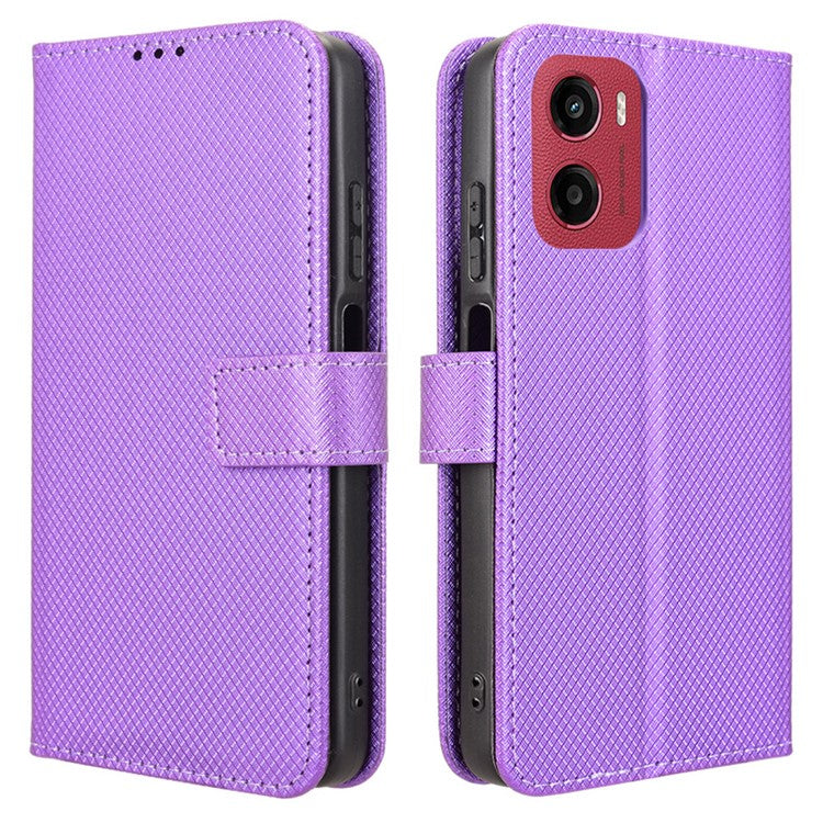 For Motorola Moto G05 4G  /  E15 4G Case PU Leather Diamond Texture Wallet Phone Cover - Purple