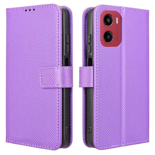 For Motorola Moto G05 4G  /  E15 4G Case PU Leather Diamond Texture Wallet Phone Cover - Purple