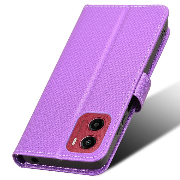 For Motorola Moto G05 4G  /  E15 4G Case PU Leather Diamond Texture Wallet Phone Cover - Purple