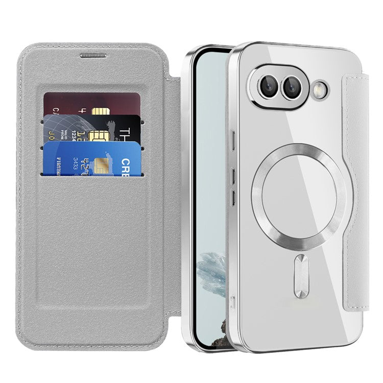For Google Pixel 9a Case Compatible with MagSafe Rhombus PU Leather Phone Cover - Titanium Grey