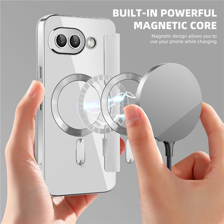 For Google Pixel 9a Case Compatible with MagSafe Rhombus PU Leather Phone Cover - Titanium Grey