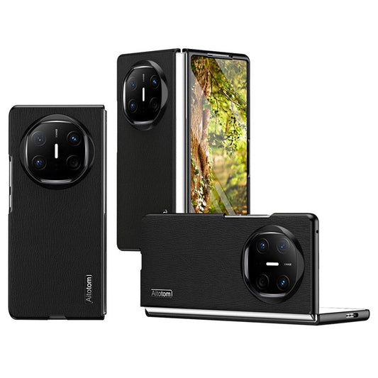 For Huawei Mate X6 Case Wood Texture PU Leather Coated PC TPU Phone Cover - Black