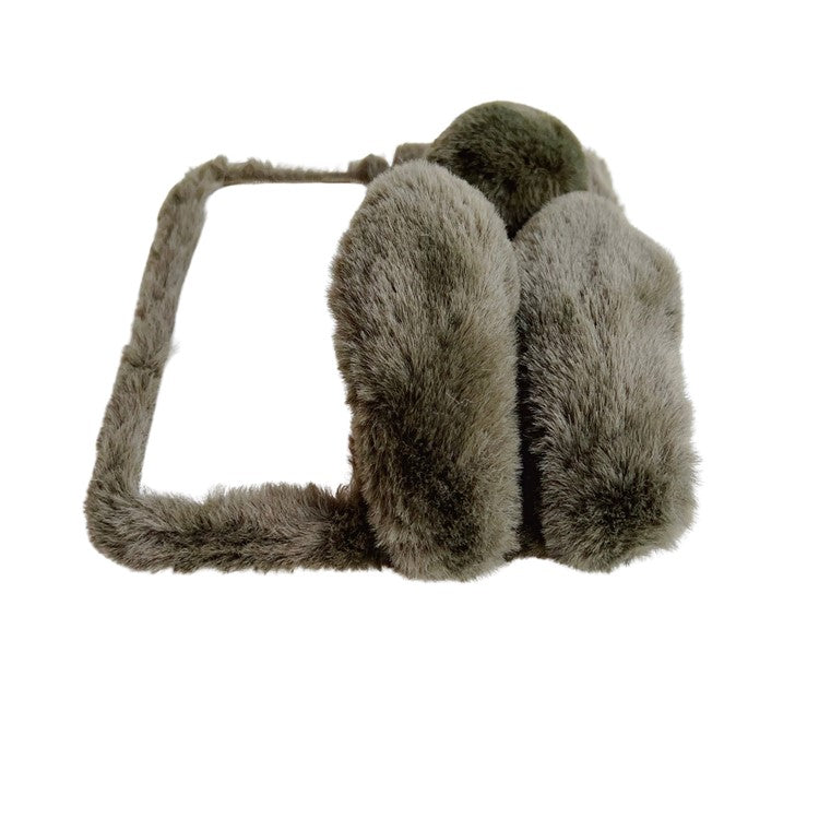 For Google Pixel 9 Pro Fold 5G Case Bunny Ears Winter Plush Soft TPU Phone Cover - Dark Brown