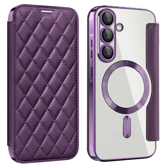 For Samsung Galaxy A36 5G Case Compatible with MagSafe Rhombus PU Leather Phone Cover - Purple