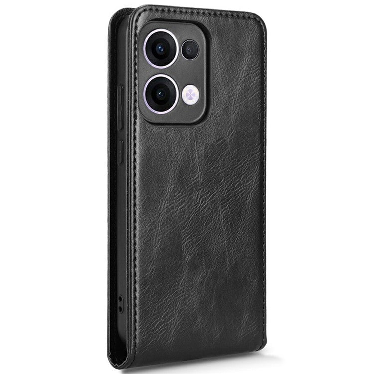 For Oppo Reno13 5G (Global) Case with Card Slot Magnetic Vertical Flip Leather Phone Cover - Black