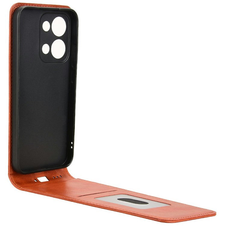 For Oppo Reno13 5G (Global) Case with Card Slot Magnetic Vertical Flip Leather Phone Cover - Orange