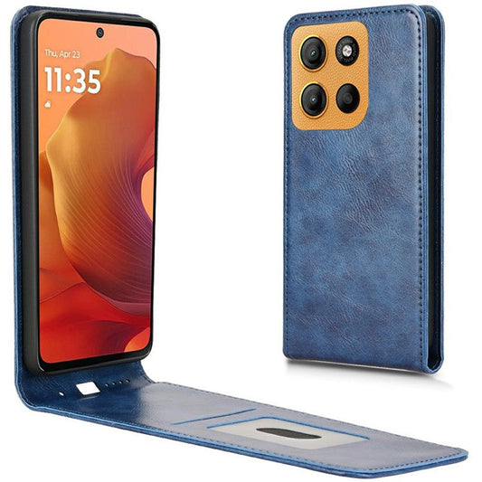 For Motorola Moto G15 Power 4G  /  G15 4G Case with Card Slot Magnetic Vertical Flip Leather Phone Cover - Dark Blue