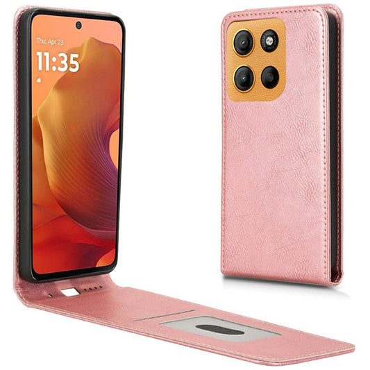 For Motorola Moto G15 Power 4G  /  G15 4G Case with Card Slot Magnetic Vertical Flip Leather Phone Cover - Rose Gold