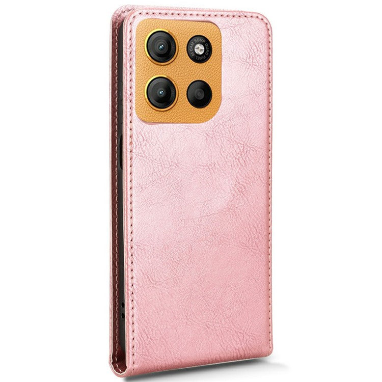 For Motorola Moto G15 Power 4G  /  G15 4G Case with Card Slot Magnetic Vertical Flip Leather Phone Cover - Rose Gold