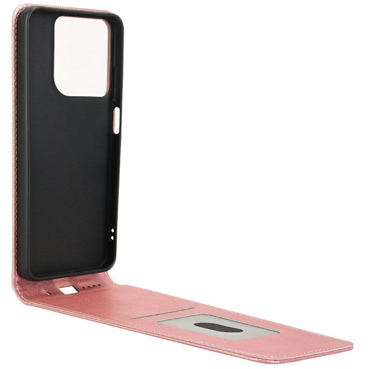 For Motorola Moto G15 Power 4G  /  G15 4G Case with Card Slot Magnetic Vertical Flip Leather Phone Cover - Rose Gold