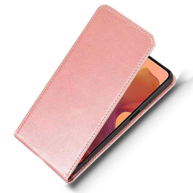 For Motorola Moto G15 Power 4G  /  G15 4G Case with Card Slot Magnetic Vertical Flip Leather Phone Cover - Rose Gold
