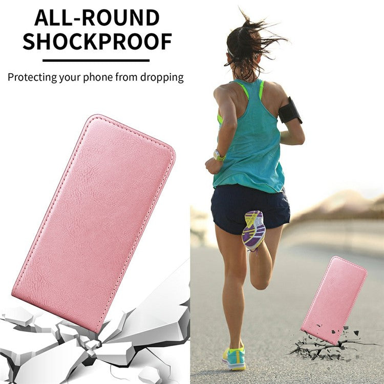 For Motorola Moto G15 Power 4G  /  G15 4G Case with Card Slot Magnetic Vertical Flip Leather Phone Cover - Rose Gold