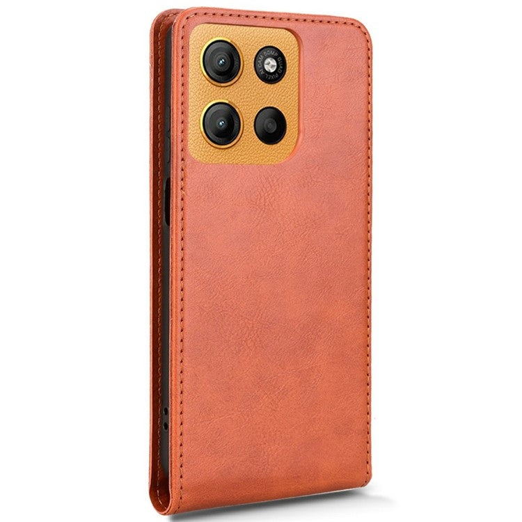 For Motorola Moto G15 Power 4G  /  G15 4G Case with Card Slot Magnetic Vertical Flip Leather Phone Cover - Orange