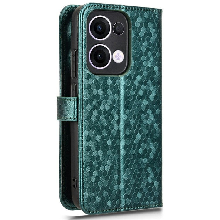 For Oppo Reno13 5G (Global) Wallet Case Dot Pattern Imprint PU Leather Phone Cover - Green